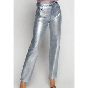 NWT Reformation Cynthia High Rise Straight Coated In Silver Size 26 Luxury $198